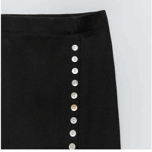 ZARA Pencil Basic Skirt Midi Casual Side Split Ribbed Knit Bodycon Skirt - Picture 5 of 8